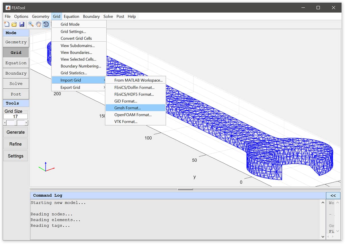 FEATool and MATLAB Gmsh Mesh and Grid Import