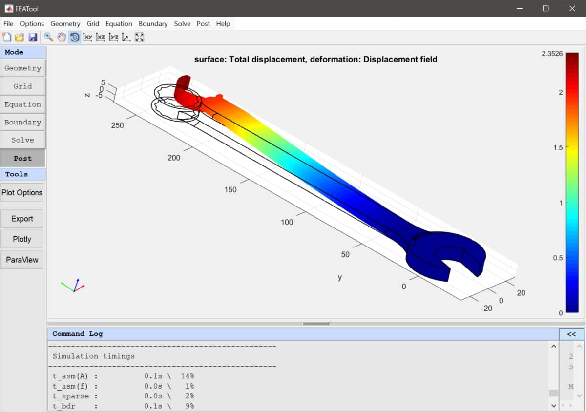 FEATool and MATLAB CAD Import Displacement Study