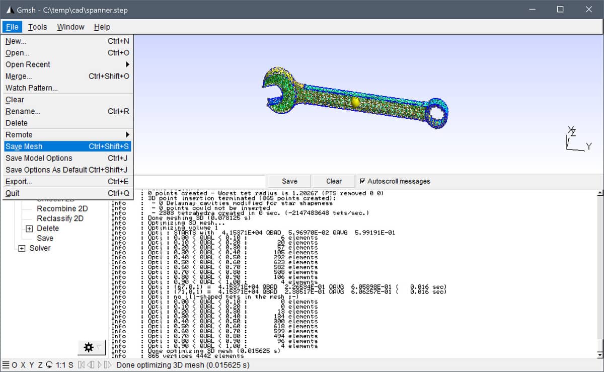 Gmsh CAD Step File Import And Mesh Generation Tutorial - Info and Save