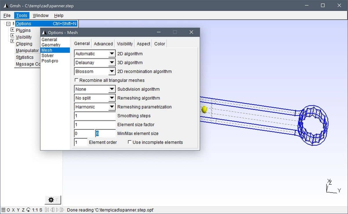 Gmsh CAD Step File Import And Mesh Generation Tutorial - Options